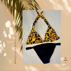 Medium size black animal print Brazilian Bikini